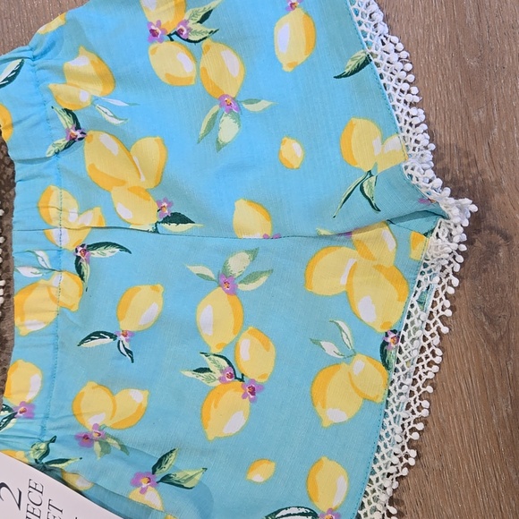 🍋 NWT Rare Editions Baby Girl 6-9 months two piece set Turquoise Lemons - Picture 2 of 5